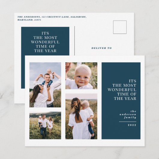 Meest prachtige tijd voor kerstmis multi-foto aank feestdagenkaart (Voorkant / Achterkant)