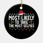 Meest waarschijnlijk om de meest selfies kersthol  keramisch ornament (Voorkant)