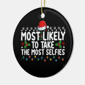 Meest waarschijnlijk om de meest selfies kersthol  keramisch ornament (Links)
