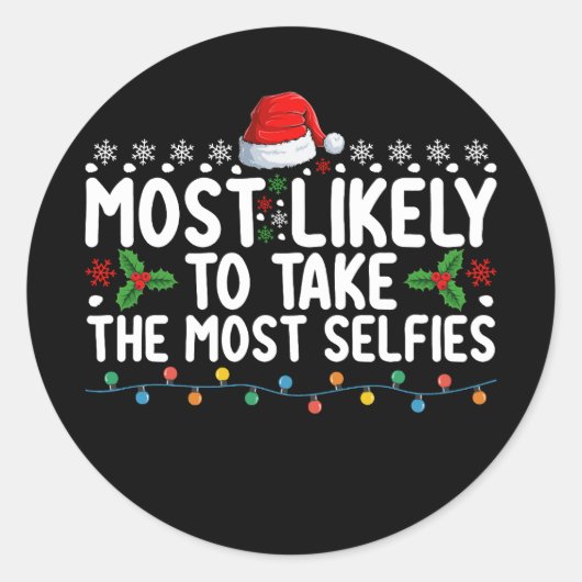 Meest waarschijnlijk om de meest selfies kersthol ronde sticker (Voorkant)