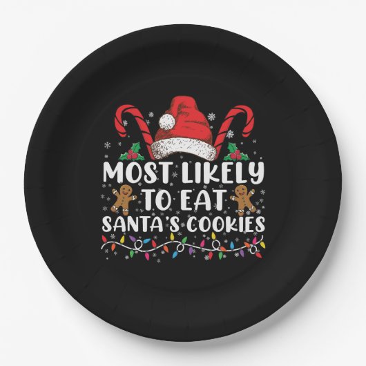 Meest waarschijnlijk om Santas Cookies Family Kers Papieren Bordje (Voorkant)