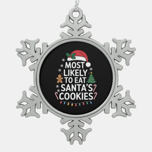 Meest waarschijnlijk om Santas Cookies Family Kers Tin Sneeuwvlok Ornament (Voorkant)