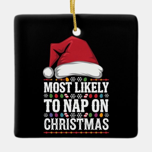 Meest waarschijnlijk om te dutten op kerst familie keramisch ornament (Voorkant)