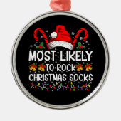 Meest waarschijnlijk om te rocken Christmas Sokken Metalen Ornament (Voorkant)
