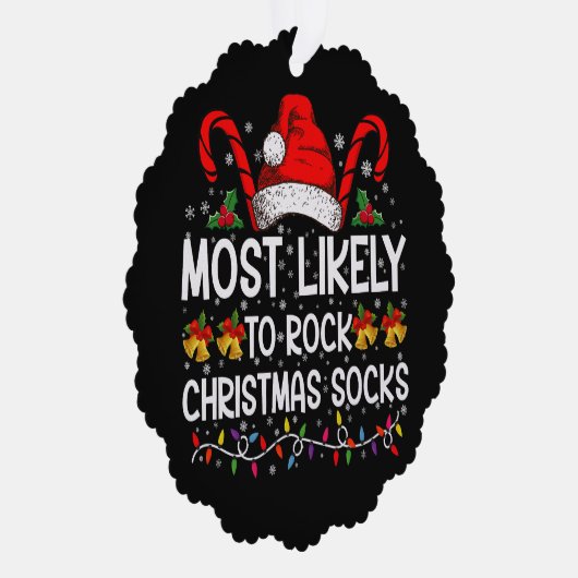 Meest waarschijnlijk om te rocken Christmas Sokken Ornament Kaart (Rechts)