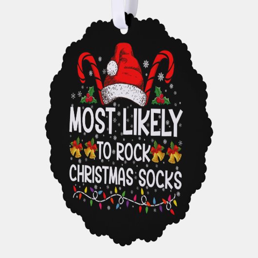Meest waarschijnlijk om te rocken Christmas Sokken Ornament Kaart (Links)