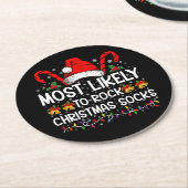 Meest waarschijnlijk om te rocken Christmas Sokken Ronde Kartonnen Onderzetter (Gebogen)