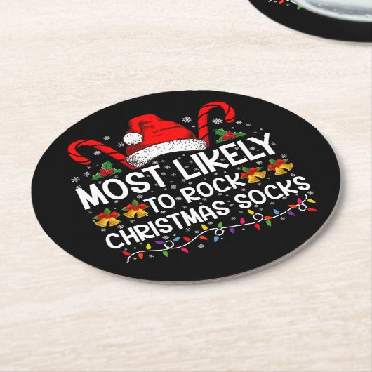 Meest waarschijnlijk om te rocken Christmas Sokken Ronde Kartonnen Onderzetter (Gebogen)