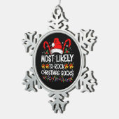 Meest waarschijnlijk om te rocken Christmas Sokken Tin Sneeuwvlok Ornament (Rechts)