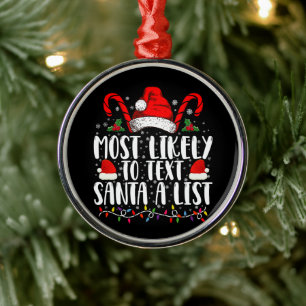 Meest Waarschijnlijk Tekst Santa Een Lijst die Ker Metalen Ornament