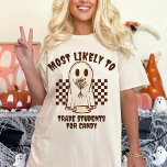Meest waarschijnlijk voor aangepaste Halloween Gho T-shirt<br><div class="desc">Introductie van onze "Most Likely To" Matching Custom Halloween Ghost T-Shirt, de ultieme keuze voor een leuke en samenhangende look dit spookachtige seizoen. Dit shirt, ideaal voor groepskostuums, heeft een charmant spookontwerp in combinatie met een geestig onderschrift "Most Likely To", waardoor een humoristische draai aan uw Halloween-kleding wordt toegevoegd. Dit...</div>