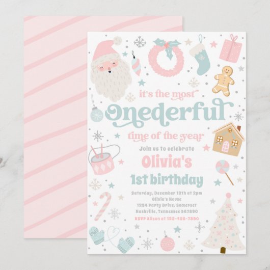 Meest Wondere Tijd Kerstmis 1e Verjaardagsfeestje Kaart (Voorkant / Achterkant)