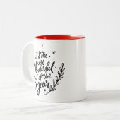 Meest Wonderful Time Christmas Black Script Vakant Tweekleurige Koffiemok (Voorkant links)