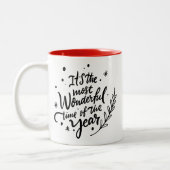 Meest Wonderful Time Christmas Black Script Vakant Tweekleurige Koffiemok (Links)