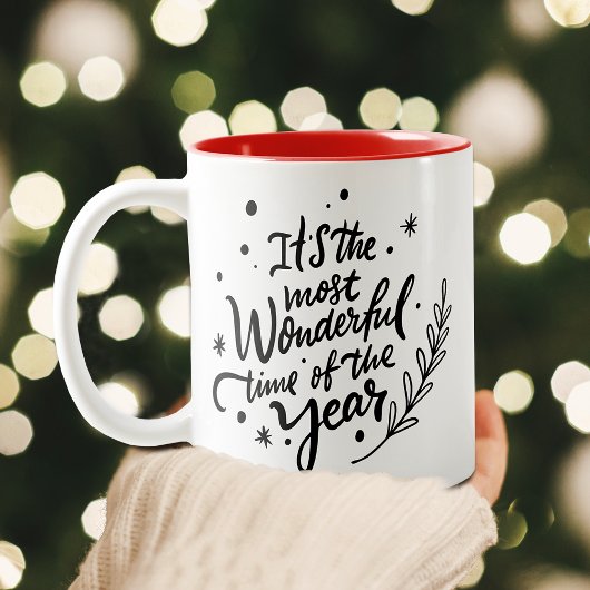 Meest Wonderful Time Christmas Black Script Vakant Tweekleurige Koffiemok