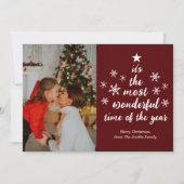 Meest Wonderful Time of the Year Red Script Foto Feestdagenkaart (Voorkant)