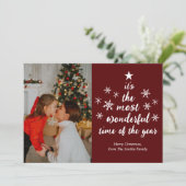 Meest Wonderful Time of the Year Red Script Foto Feestdagenkaart (Staand voorkant)