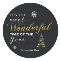 MEEST WONDERLIJKE TIJD Goud Folie Kaart Kerst Stic