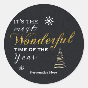 MEEST WONDERLIJKE TIJD Goud Folie Kaart Kerst Stic Ronde Sticker