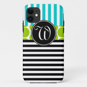 MEESTAL AQUA LIME GREEN BLACK STRIPES iPHONE 5 HOE Case-Mate iPhone Case