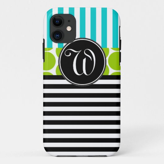 MEESTAL AQUA LIME GREEN BLACK STRIPES iPHONE 5 HOE Case-Mate iPhone Case (Achterkant)