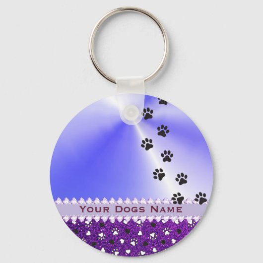 Meestal Gepersonaliseerd u Dog Paw Print en Glitte Sleutelhanger (Voorkant)