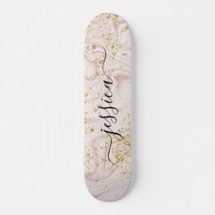 Meestal knipperende roze bruine goudglitter-script persoonlijk skateboard