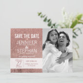 Meestal moderne Roos Gold Glitter Folie Bespaar de Save The Date (Staand voorkant)