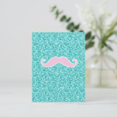 MEESTAL PINK MUSTACHT OP BLAUWGROEN GLITTER EFFECT BRIEFKAART (Staand voorkant)