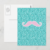MEESTAL PINK MUSTACHT OP BLAUWGROEN GLITTER EFFECT BRIEFKAART (Voorkant / Achterkant)