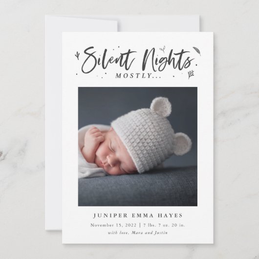 Meestal Silent Night Baby Photo Birth Aankondiging (Voorkant)