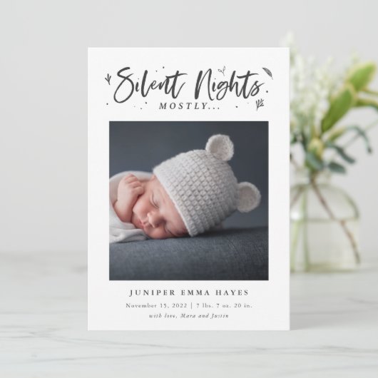 Meestal Silent Night Baby Photo Birth Aankondiging (Staand voorkant)