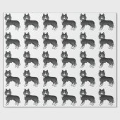 Meestal zwart Siberian Husky Cute Dog Pattern Cadeaupapier (Vlak)