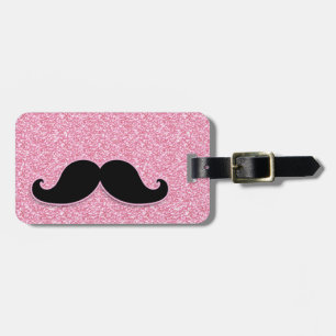 MEESTAL ZWARTE MUSTACHE PINK GLITTER AFGEDRUKT BAGAGELABEL