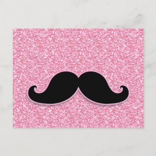 MEESTAL ZWARTE MUSTACHE PINK GLITTER AFGEDRUKT BRIEFKAART