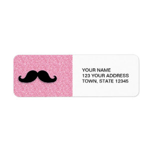 MEESTAL ZWARTE MUSTACHE PINK GLITTER AFGEDRUKT ETIKET