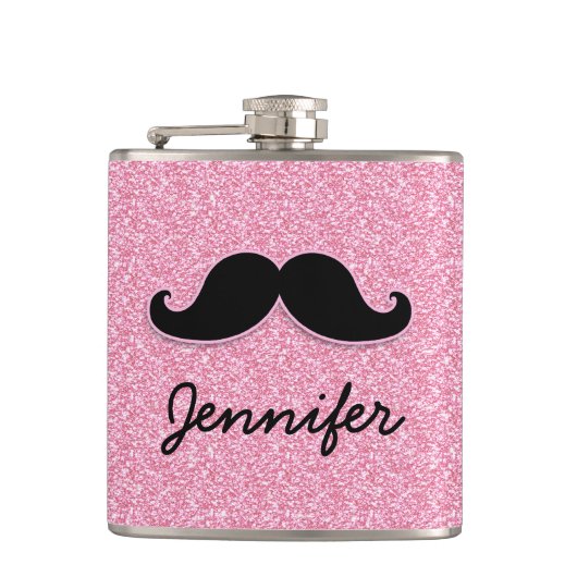 MEESTAL ZWARTE MUSTACHE PINK GLITTER AFGEDRUKT HEUPFLES (Voorkant)