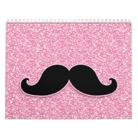 MEESTAL ZWARTE MUSTACHE PINK GLITTER AFGEDRUKT KALENDER (Hoes)