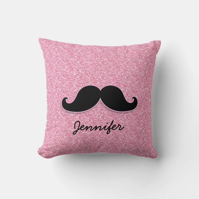 MEESTAL ZWARTE MUSTACHE PINK GLITTER AFGEDRUKT KUSSEN (Voorkant)