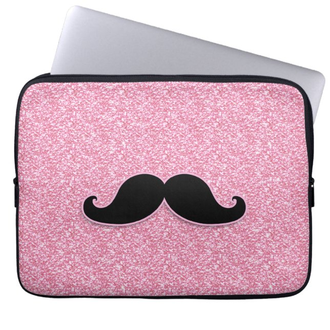 MEESTAL ZWARTE MUSTACHE PINK GLITTER AFGEDRUKT LAPTOP SLEEVE (Voorkant)