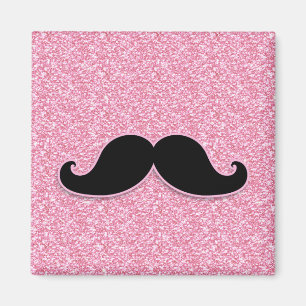 MEESTAL ZWARTE MUSTACHE PINK GLITTER AFGEDRUKT MAGNEET