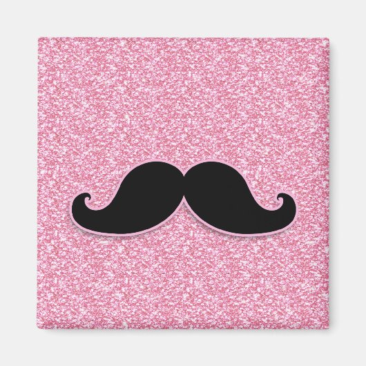 MEESTAL ZWARTE MUSTACHE PINK GLITTER AFGEDRUKT MAGNEET (Voorkant)