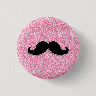MEESTAL ZWARTE MUSTACHE PINK GLITTER AFGEDRUKT RONDE BUTTON 3,2 CM