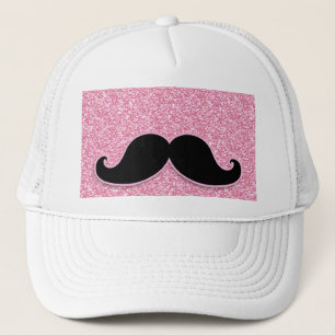 MEESTAL ZWARTE MUSTACHE PINK GLITTER AFGEDRUKT TRUCKER PET