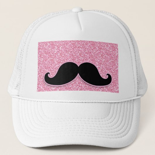 MEESTAL ZWARTE MUSTACHE PINK GLITTER AFGEDRUKT TRUCKER PET (Voorkant)
