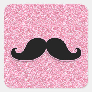 MEESTAL ZWARTE MUSTACHE PINK GLITTER AFGEDRUKT VIERKANTE STICKER