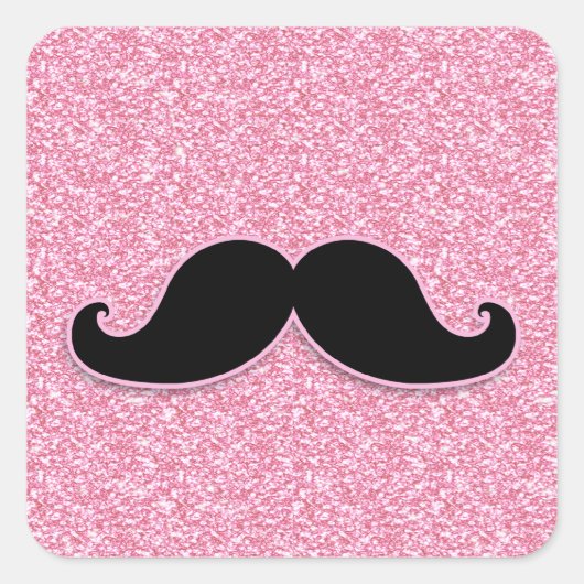 MEESTAL ZWARTE MUSTACHE PINK GLITTER AFGEDRUKT VIERKANTE STICKER (Voorkant)