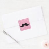 MEESTAL ZWARTE MUSTACHE PINK GLITTER AFGEDRUKT VIERKANTE STICKER (Envelop)