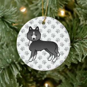 Meestal zwarte Siberische Husky Cute Cartoon Hond Keramisch Ornament