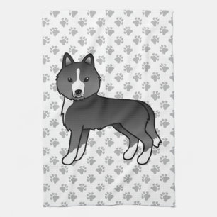Meestal zwarte Siberische Husky Cute Cartoon-hond Theedoek
